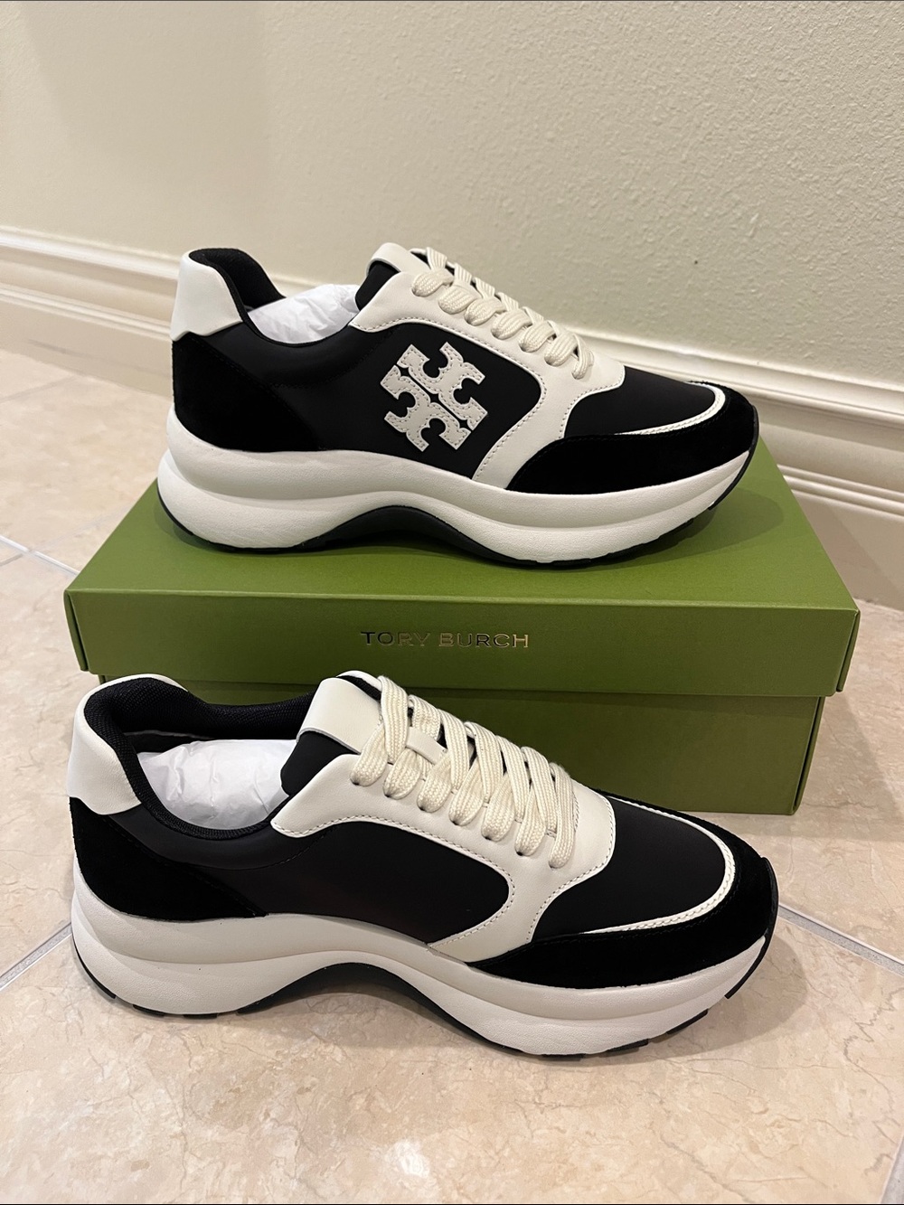 Tory Burch Black and White Platform Sneakers